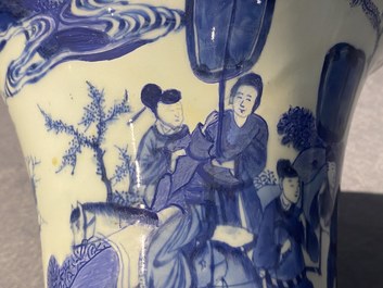 A Chinese blue and white 'gu' 'riders on horseback' vase, Kangxi